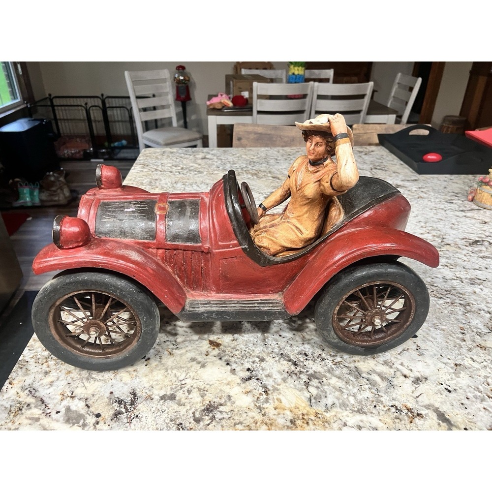 Black/ Red Roadster Car 20" Large Vintage Resin Wood Carved Reprocrafters MCMXCV